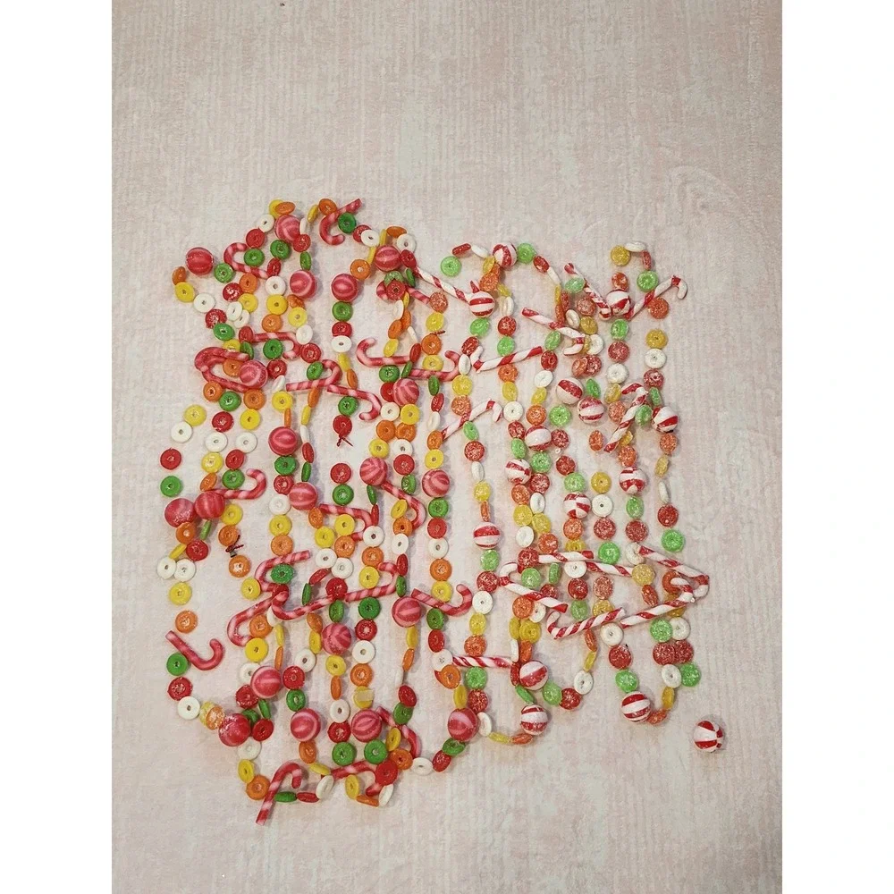 36'+ VTG Blow Mold Candy Garland Peppermint Candy Cane Sugared Christmas Holiday